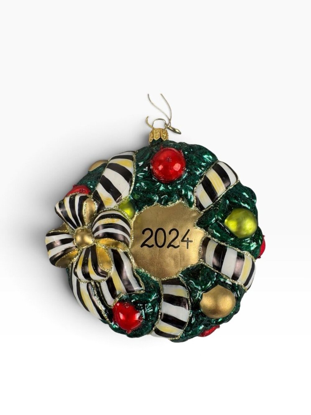 MacKenzie-Childs 2024 Courtly Check Christmas Wreath Ornament w Stand NIB - Picture 2 of 16